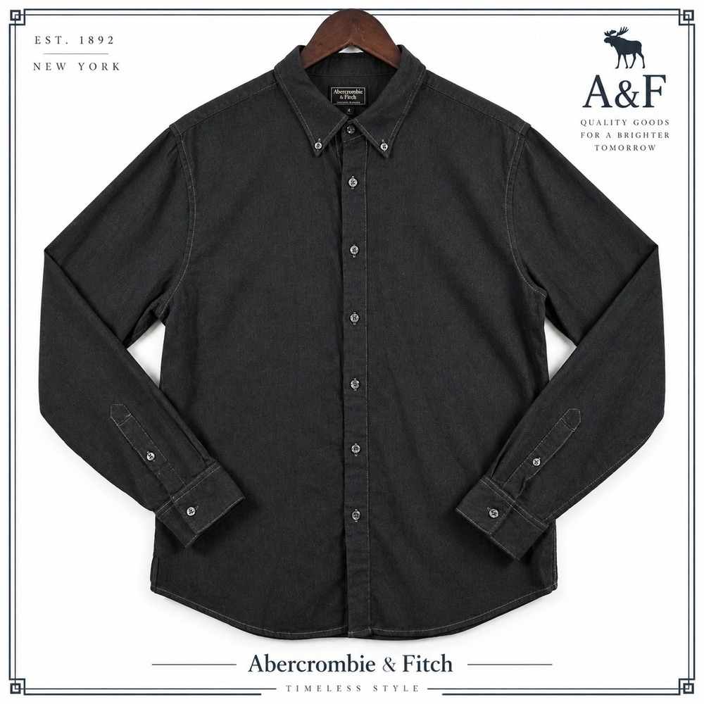 Abercrombie & Fitch Chambray Shirt Men L Black Denim Button Down Workwear Grunge